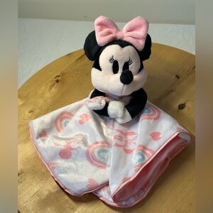 Minnie Mouse Pink Rainbow Lovey Security Blanket Satin Back Plush Disney Baby